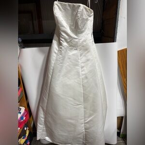 #3443JF-Moonlight Bridal Ivory Satin Strapless Gown with Floral Embroidery